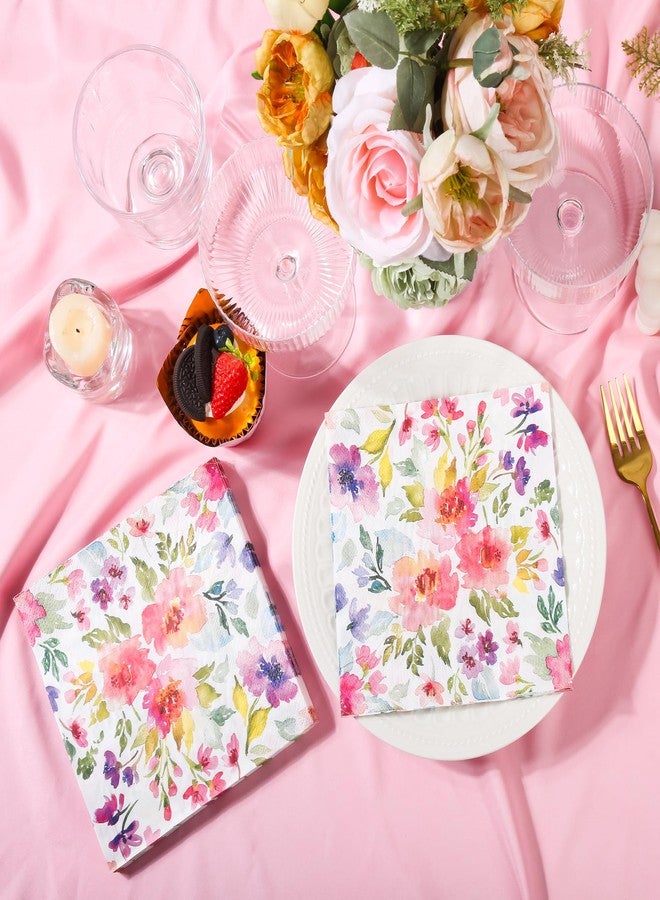 Elyxio 100Pcs Floral Luncheon Napkins Spring Summer Flowers Paper Hand Napkins 6.5 Inch Watercolor Purple and Pink Bouquet Meadow Party Napkins for Wedding Baby Bridal Shower Birthday Party - Image 5